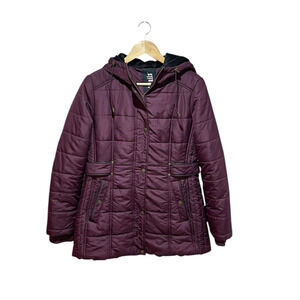 Intl Details Women's Puffer Coat Jacket Size S Full Zip & Snap Purple